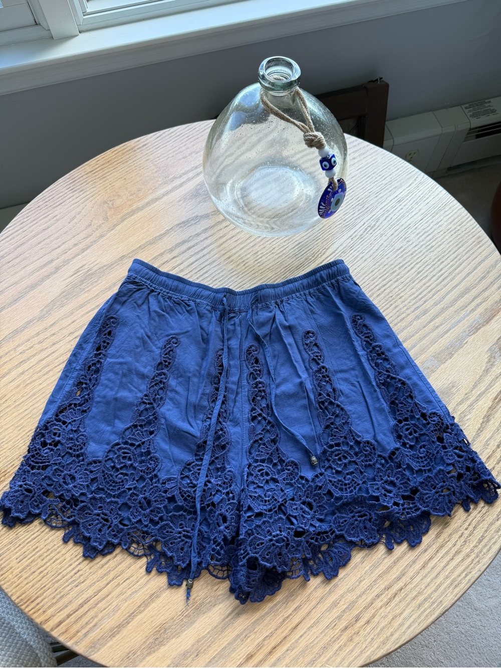 Anthro Lace Hem Navy Women’s Pull-On Shorts